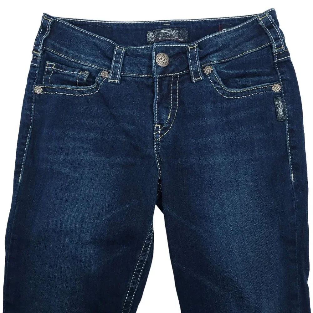 Silver Suki Mid Capri Jeans Size 29 x 22 Dark Wash Mid Rise Stretch Denim Pants